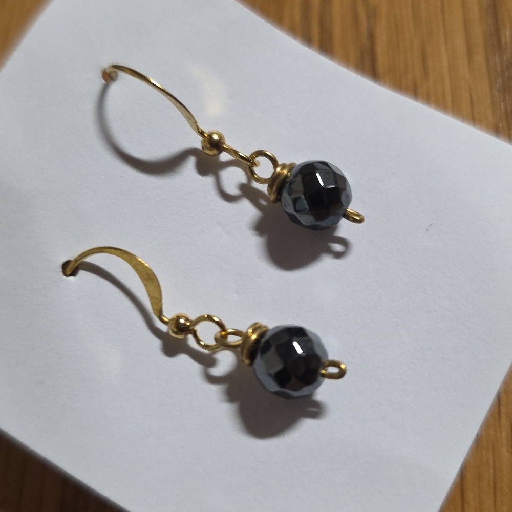 Gold and Black Faceted Dangle Earrings